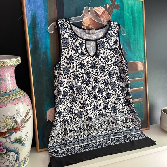 Laura Petites  Black and Blue Floral Tunic M - Picture 3 of 16